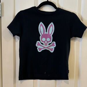 Black Kids Tee with Pink & Mint Bunny Skull Graphic
